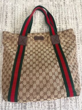 GUCCI - Original GG Canvas Flat Web Tote, Pre-Loved